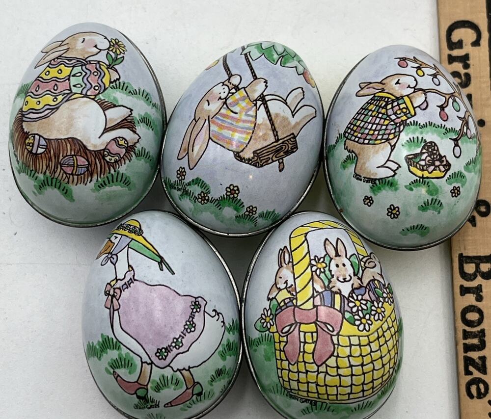 Vintage Lynn Gates Bredeson Tin Litho Easter Egg Lot Of 5 Switzerland